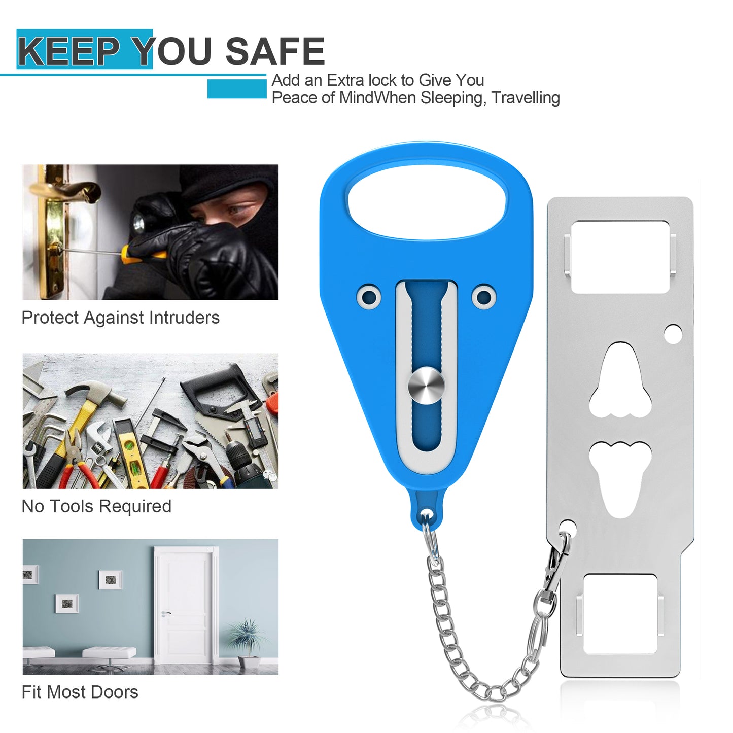 KUOGO Blue Portable Door Lock