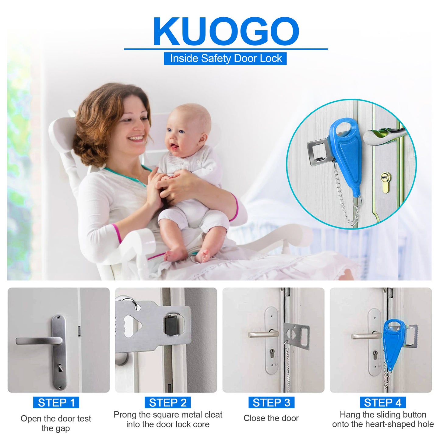 KUOGO 2 Pack Blue Portable Door Lock