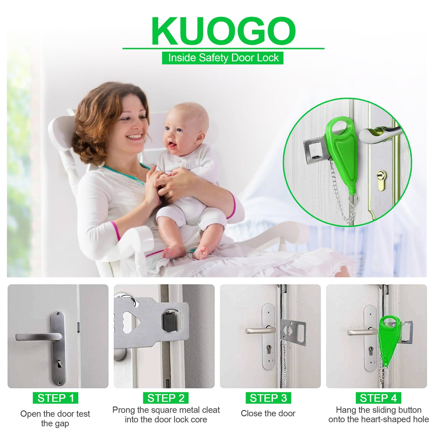 KUOGO 2 Pack Green Portable Door Lock