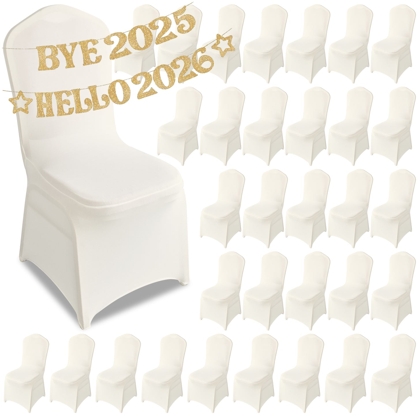 KUOGO 30/50/100/150/200Pcs Stretch Chair Covers,Fitted Spandex Chair Protector, Stretchable Removable Chair Slipcover, for Banquet,Party,Dinning, Celebration, Wedding