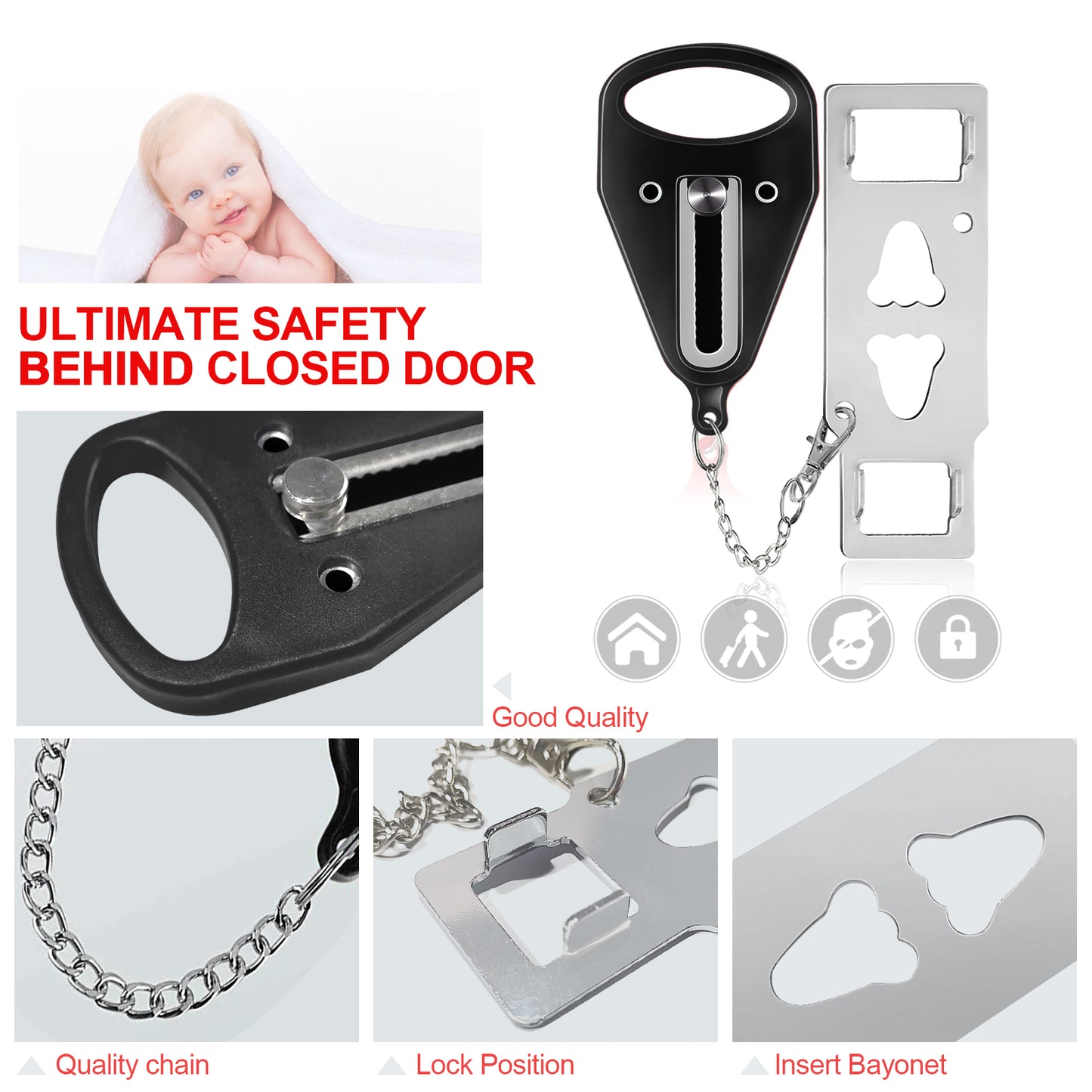 KUOGO Black Portable Door Lock