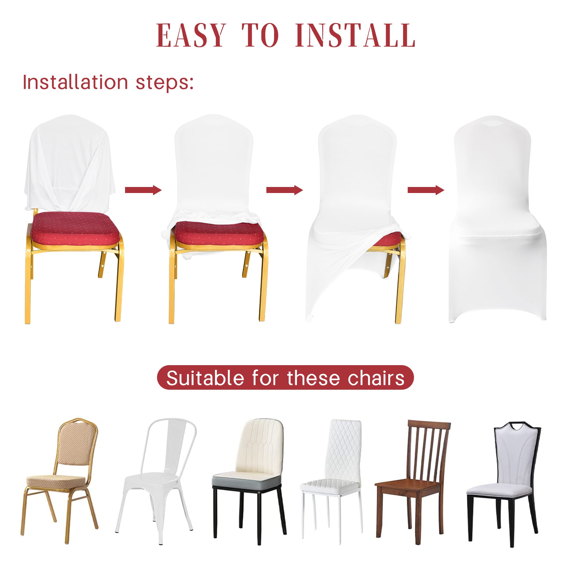 KUOGO Spandex Stretch Chair Covers 30–200Pcs, Removable Slipcovers for Wedding Banquet Dining Party