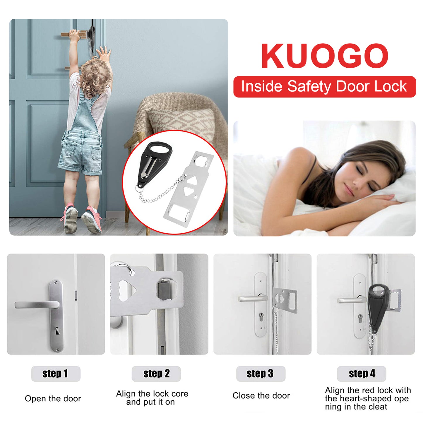 KUOGO 2 Pack Black Portable Door Lock