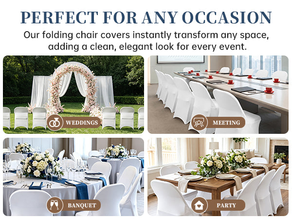 KUOGO 30-200 Pack Stretch Folding Chair Covers, Polyester Spandex Slipcovers for Wedding Banquet Party Holidays