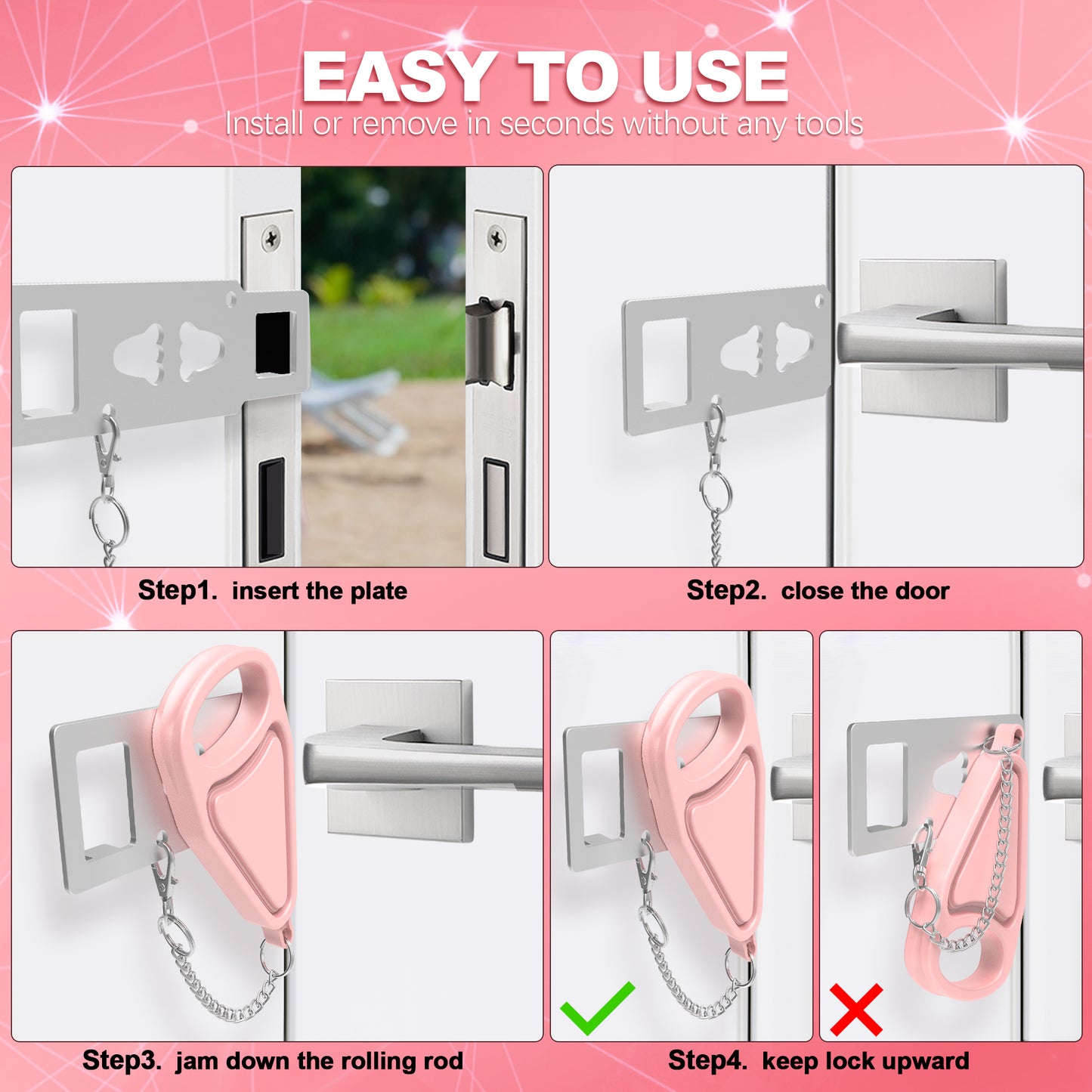 KUOGO 2 Pack Pink Portable Door Lock