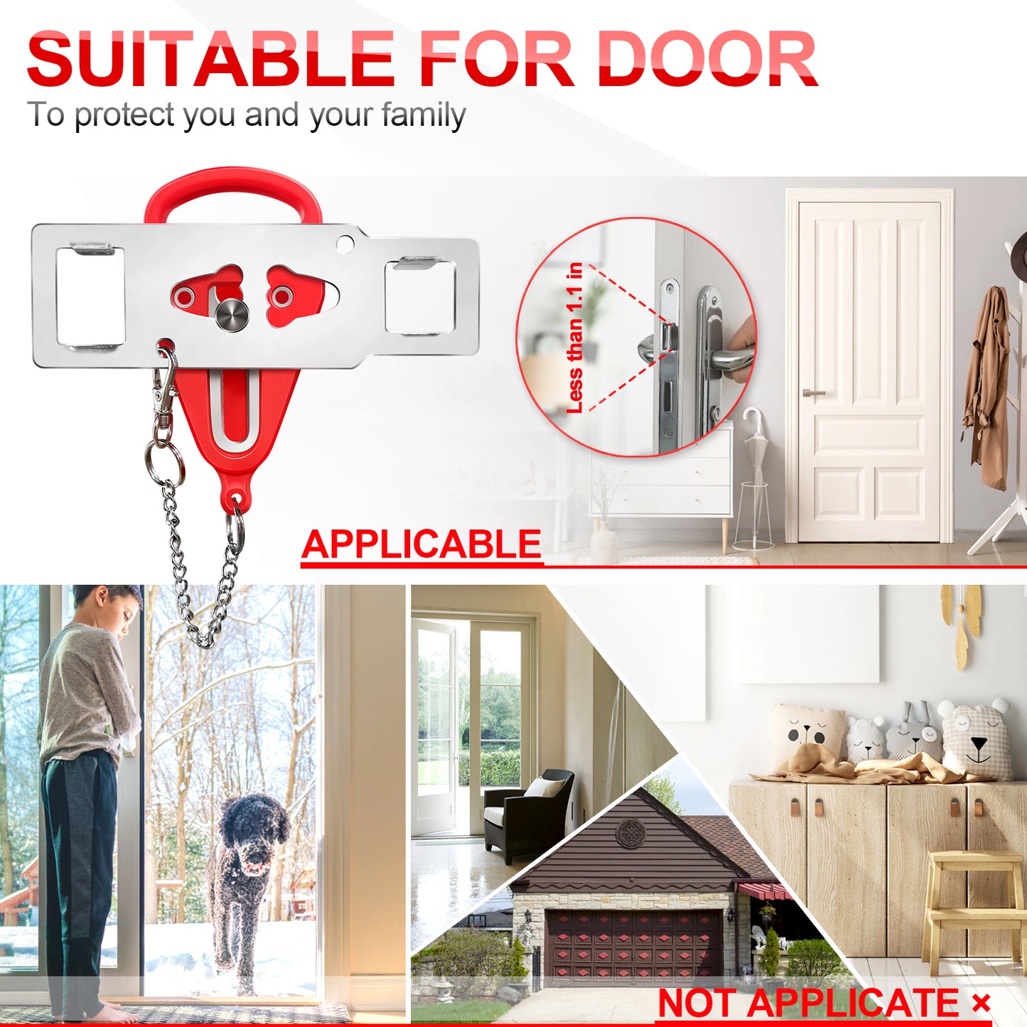 KUOGO Black & Red Portable Door Lock