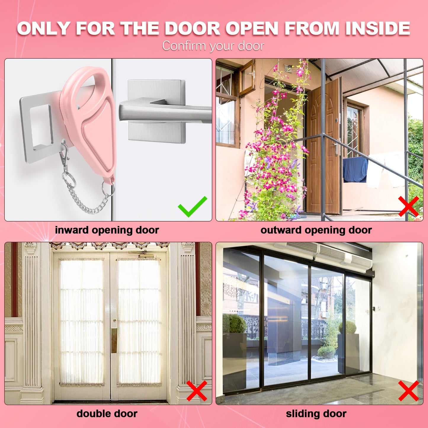 KUOGO 2 Pack Pink Portable Door Lock