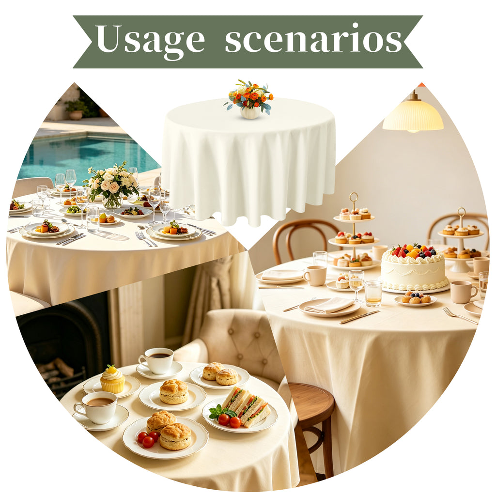 KUOGO Round Tablecloth, Washable Polyester Cover for Wedding, Party, Dinner & Camping