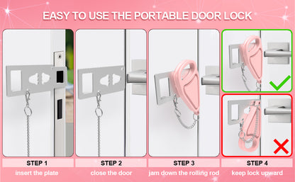 KUOGO 2 Pack Pink Portable Door Lock