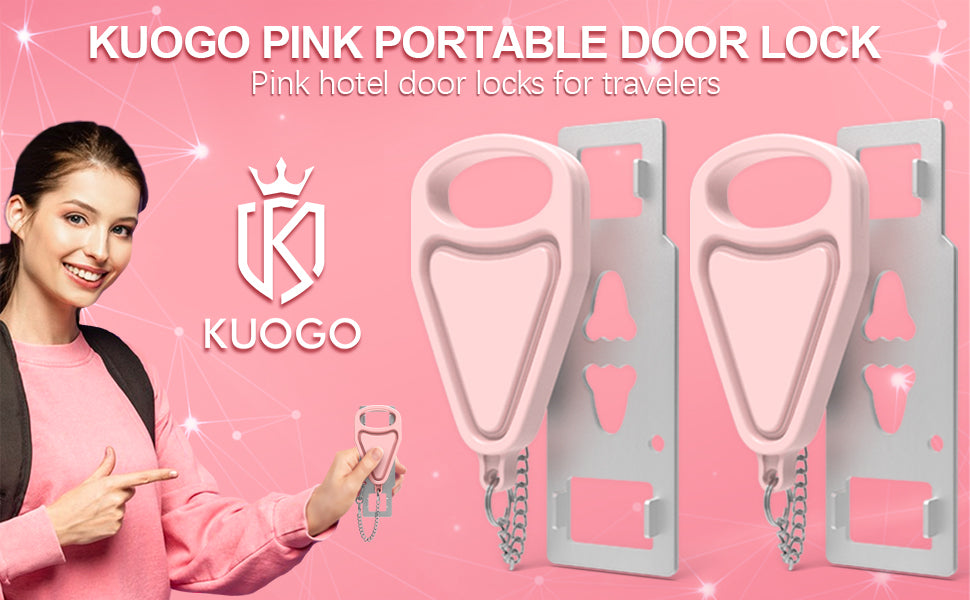 KUOGO 2 Pack Pink Portable Door Lock